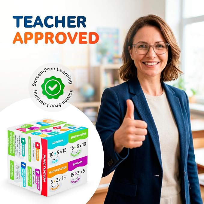WonderCube – Smart Learning Cube for Grades 1–3, Math Games, Multiplication Chart, Telling Time, Homeschool Essentials Supplies, Classroom Must Haves, Gift for Boys & Girls Ages 6–9
