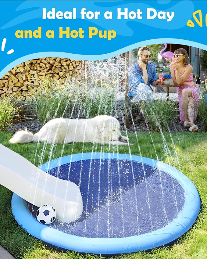 Peteast Dog Splash Pad 59" Anti-Slip Dog Pools for Large Dogs 0.58 mm Thick Dog Sprinkler Water Toy