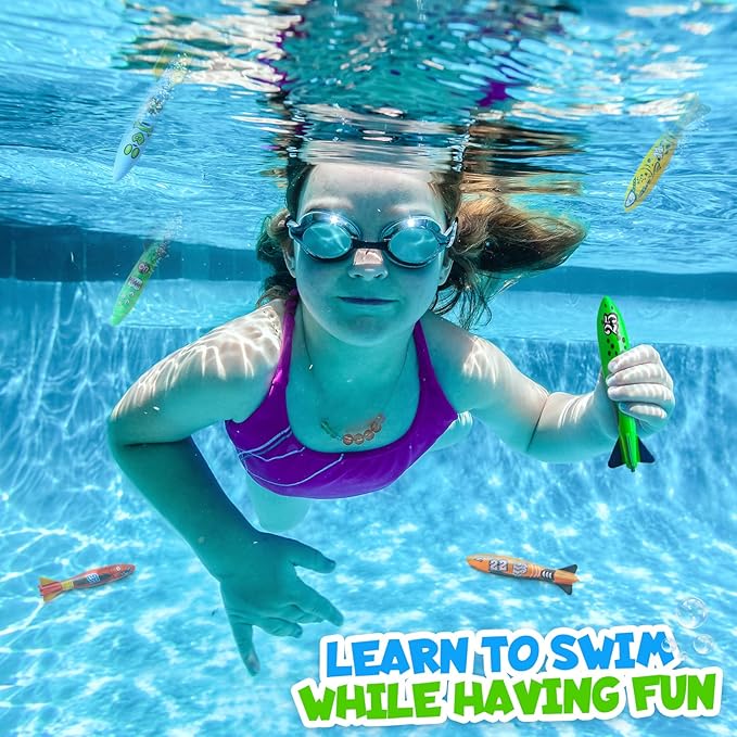 Dive Rings Pool Toys Adults, 9 Pcs Diving Pool Toy for Kids Ages 4-8, Shark Torpedo Dive Set, Octopus Toddler Water Fun Toys, Summer Essentials Underwater Swimming Throwing Gifts for Boys & Girls