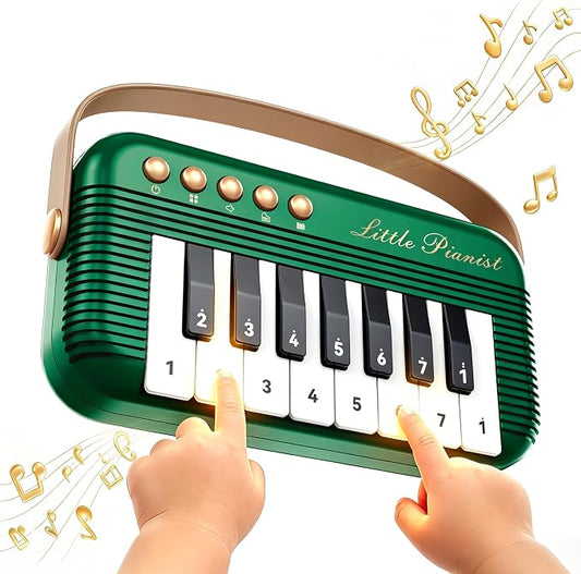 Mini-Piano-Keyboard for Toddlers Piano Toy Portable Pocket Piano with Light Up丨Musical Keyboard Electronic Instrument Learning Keyboards Toys Gifts for 3 4 5 6 Years Old Boys Girls (Green)
