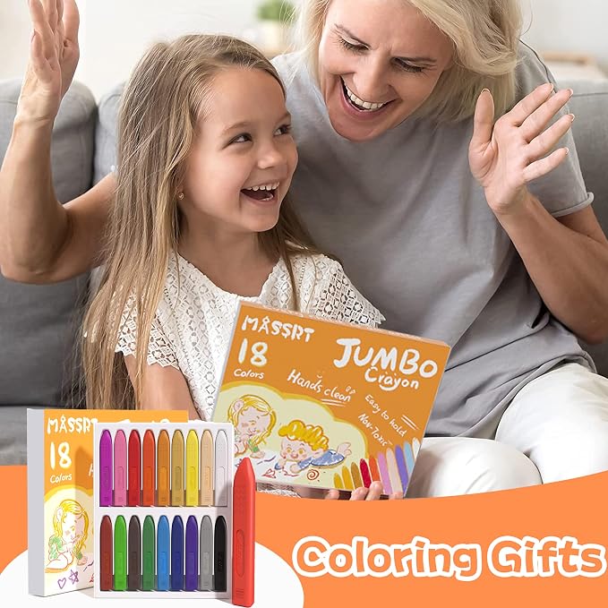 Triangle Jumbo Crayons for Toddlers, 18 Colors Mess Free Unbreakable Crayon Gifts, Easy to Hold Washable Crayons for Kids, Safe Coloring Gifts for Babies and Children