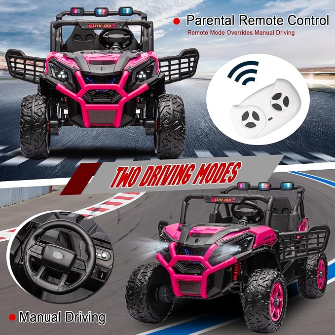 4WD UTV 24V Ride On Toys for Big Kids Ride On 2 Seater Ride On Toys Kids | 2 Seater Ride On Car for Kids Side-by-Side UTV Electric Cars for Kids Electric Ride Car Ride On Toys for Kids 4-8