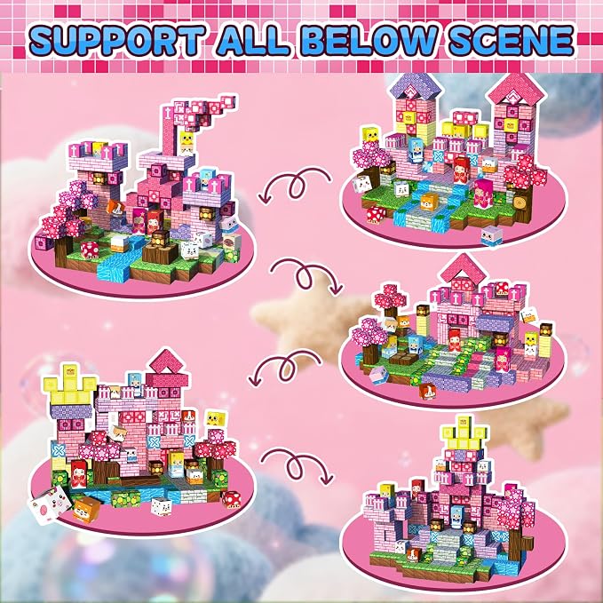 100PCS Magnetic Blocks Building Toys for Kids - 0.8in Magnet Cubes Cherry Blossom Forest Theme Toddler Toys, STEM Preschool Educational Sensory Construction Set, Birthday Gifts for Boys Girls Age 3-8