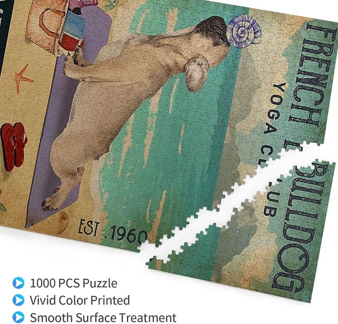 Beach Yoga Club French Bulldog Jigsaw Puzzles for Adults 1000 Piece, Adult Children Intellective Educational Toy DIY Home Decoration