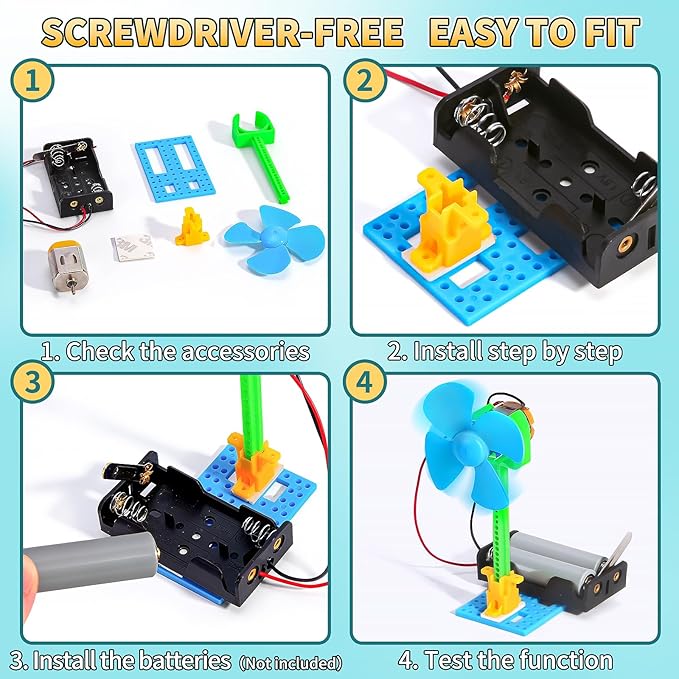 Bulk STEM Kits - 8 Set Electrical Fans, Girls Boys Crafts Science Kits for Kids Age 8-12, STEM Toys for Boys 6-8 8 10 12 13 Classroom, Engineering Activities Experiments Projects Circuit Sunmmer Toys