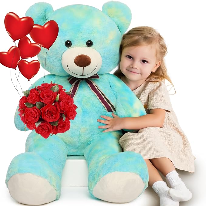 Tezituor Big Blue Teddy Bear Stuffed Animal,40 inch Giant Bear Plush Toys for Adult & Kids Boys Girls,Rainbow Jumbo Bears Plushie Gifts for Baby Shower Party,Valentine,Christmas,Birthday
