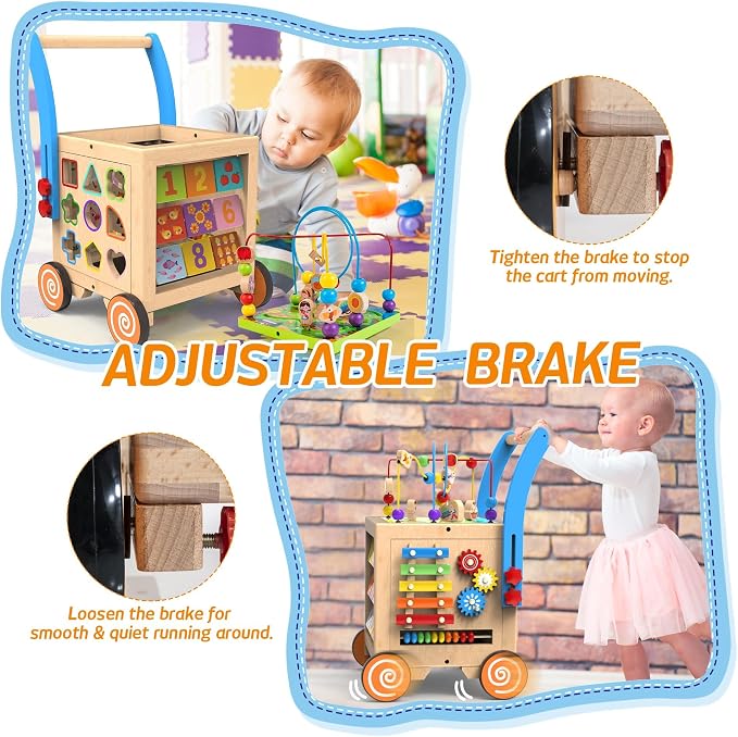 9-in-1 Wooden Activity Cube Baby Walker for 1 Year Old | Sit-to-Stand Learning Walker & Montessori Activity Center for Toddlers | Height & Speed Adjustable Push Walker Toy for Boys & Girls