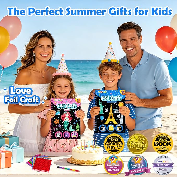 FUNNYB&G Foil Art Craft Kit for Kids 4-10 Years Old: Mess-Free & No-Glue, Create 16 Sparkly Famous Building Pictures – Perfect Travel Toy & Birthday Gift for Kids (Buildings)