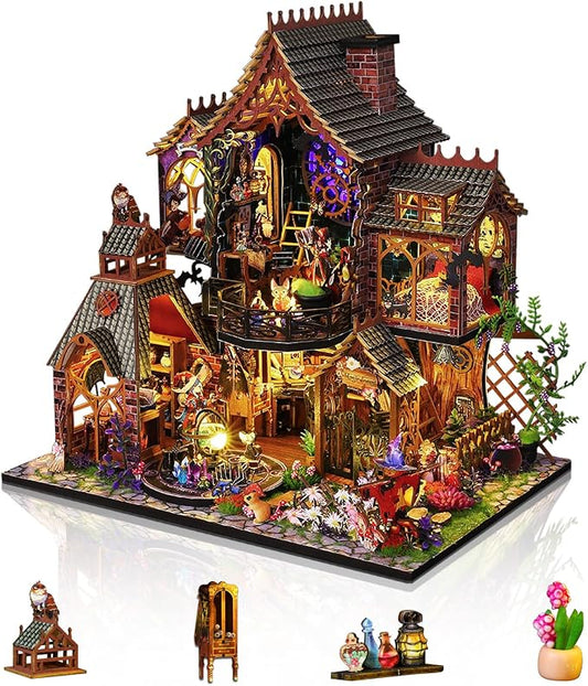 Miniature House Kit, Tiny House Kit with Light, DIY Mini House Building Kits for Adults to Building, Unique Gift for Birthday Christmas, Magic House