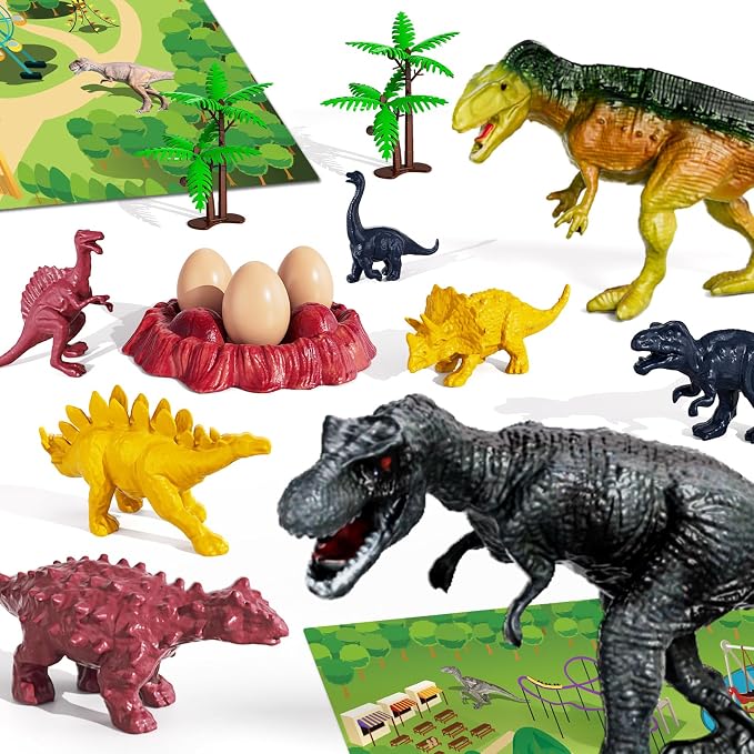 Dinosaur Truck for Kids 2-4, Dinosaur Action Figure Toys for Toddler 3-5 with 8 Dinosaur Figures, Play Mat, Egg, Tree, T-Rex Transport Car Carrier Birthday Gifts Toys for Boys 2 3 4 5 6 Year Old