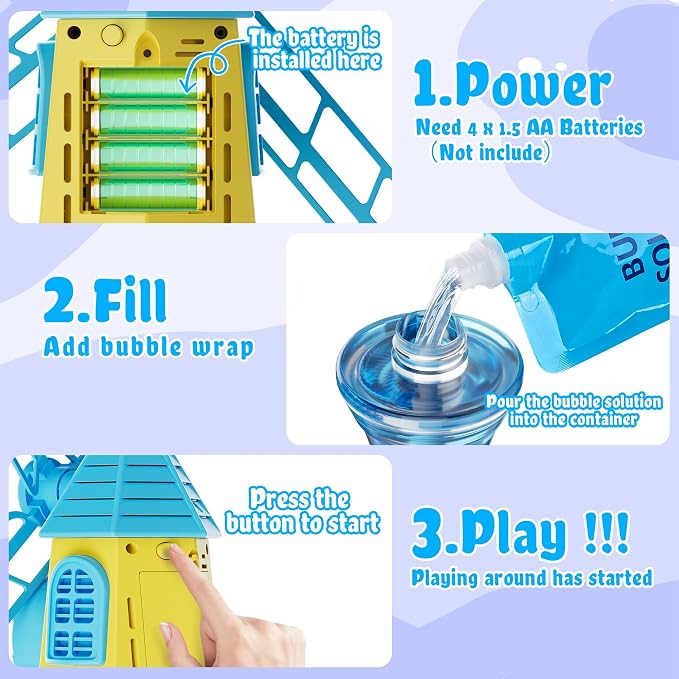 Windmill Bubble Machine for Kids, 51" Adjustable Height Standing Bubble Maker with Lights & Music, 10-Hole Battery Operated Bubble Blower with 130ml Tank, Outdoor Backyard Party Toys for Toddlers
