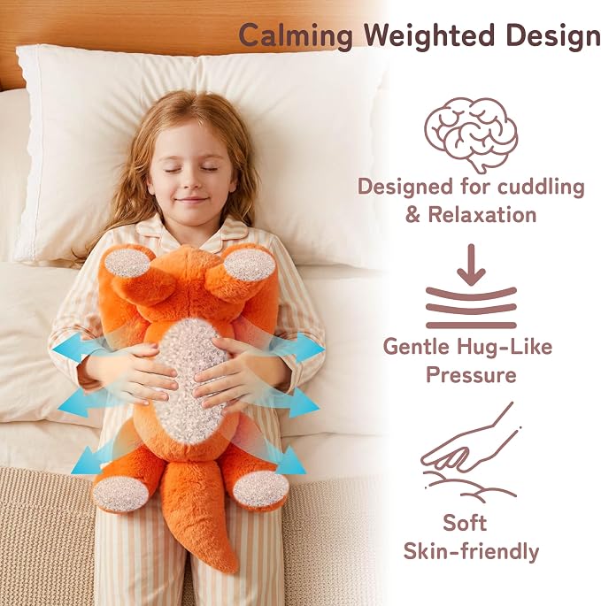 Niuniu Daddy Fox Weighted Stuffed Animals for Kids & Adults, 20" | 3.3lb Large Weighted Plushies Pillow for Sleeping and Calming, Cute Lying Plush Toy Huggable Gift for Everyday Comfort