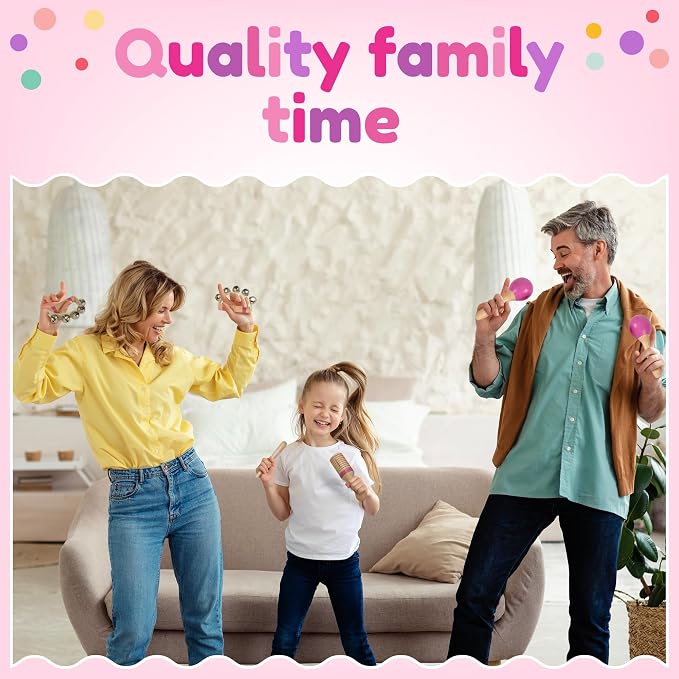 Stoie’s Pink Wooden Musical Instruments for Toddlers Ages 3+, Montessori Music Toy Set with Xylophone, Tambourine, Maracas & Triangle, Educational Preschool Toys for Girls & Boys