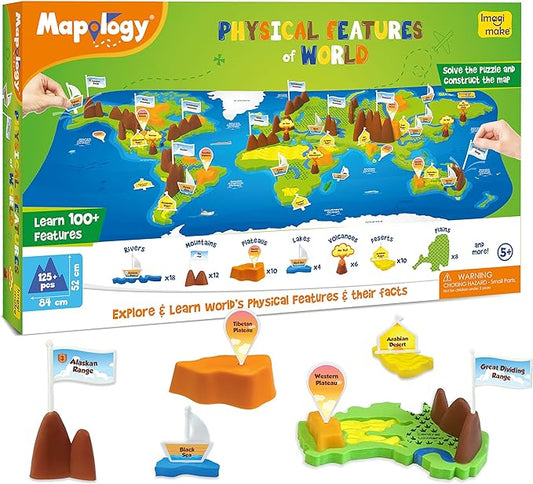 Imagimake Mapology Physical Features | World Map for Kids | 3D Puzzles for Ages 8-10 | Educational Toys for Kids 8-12 | Gifts for Boys & Girls 8-12 | Building Toys Gift for Birthday and Summer