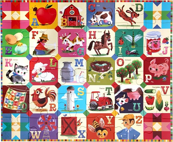 eeBoo 36 Piece Giant Floor Puzzle - My Farm Alphabet Themed, Large Pieces for Small Hands to Develop Motor Skills
