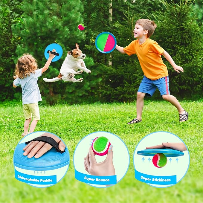 TEILLNET Toss and Catch Ball Set Upgraded - Beach Toys Outdoor Games Baseball Games - Sturdy & Water-Resistant for Pool Yard - Classic Gift for Toddlers Kids Boys Girls 3 4 5 6 7 8 9 10 11 12+ Years