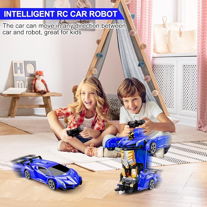 Blackma Remote Control Car - Transform, One-Button Deformation & 360°Rotating Drifting, Transform Robot RC Car with LED Light, Toy Gifts for 4 5 6 7 8 9 10 11 12 Years Old Boy (Blue)