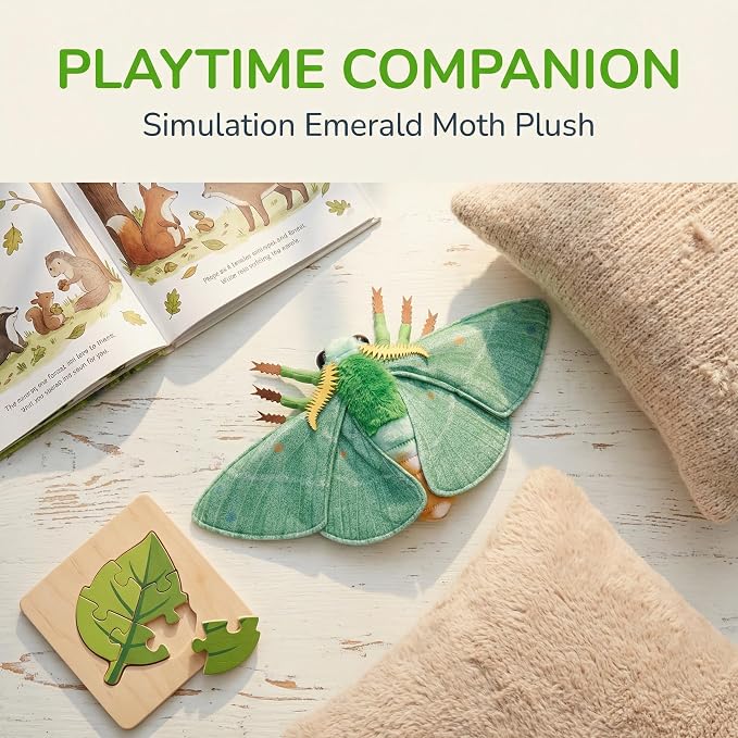 Simulation Emerald Moth Plush Toy, 14in Realistic Emerald Moth Stuffed Animal Children's Toys