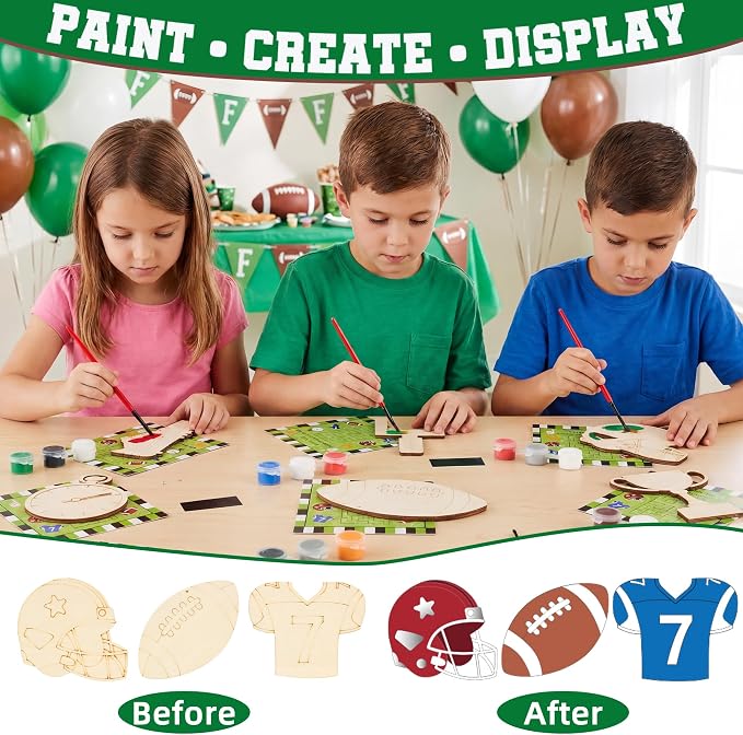 Bafeil 24 Set Football Party Favors Wooden Painting Crafts Kit, Sports-Themed First Year Down Birthday Party Decorations, American Rugby Crafts DIY, Return Gifts Goodie Bag Classroom Prizes