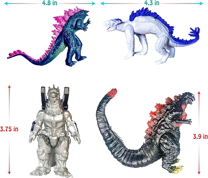 TwCare Set of 12 Godzilla x Kong: The New Empire, Dinosaur Dragon Toys Action Figures, Evolved Basic Exquisite Battle Roar B.E.A.S.T. Glove Shimo Frost Bite Mecha King Ghidorah Cake Toppers Pack