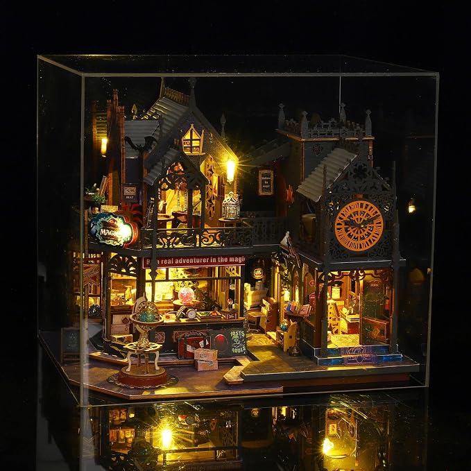 Fifijoy DIY Miniature Dollhouse Kit, Holo Magic City DIY Miniature House kit Wooden Dollhouse Kit, DIY Mini House kit for Adults to Build
