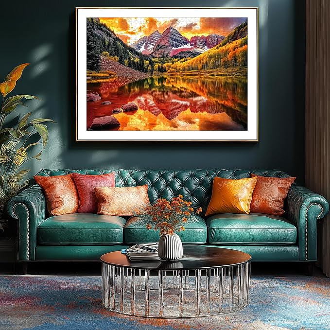 1000 Piece Maroon Lake Puzzle for Adults, Colorado Mountain Lake Landscape with Autumn Foliage and Sunset, 27.56x19.69 Inches Scenic Nature Artwork, Stress Relief & Home Decor, Entertaining Challenge