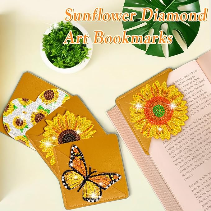 WIVICO 8 pcs Diamond Painting Bookmarks, DIY Diamond Art Kits for Adults, Book Corner - Protecting Bookmark Craft Supplies Kits for Book Lovers（Sunflower）