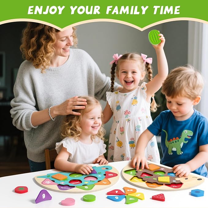 Montessori Toys for 1 2 3 Year Old, Wooden Puzzles Dinosaur Hedgehog Toy for Toddlers, Shape Sorter & Color Match Toddler Puzzles, Baby Puzzle Learning Toys Christmas Birthday Gifts for Girls Boys
