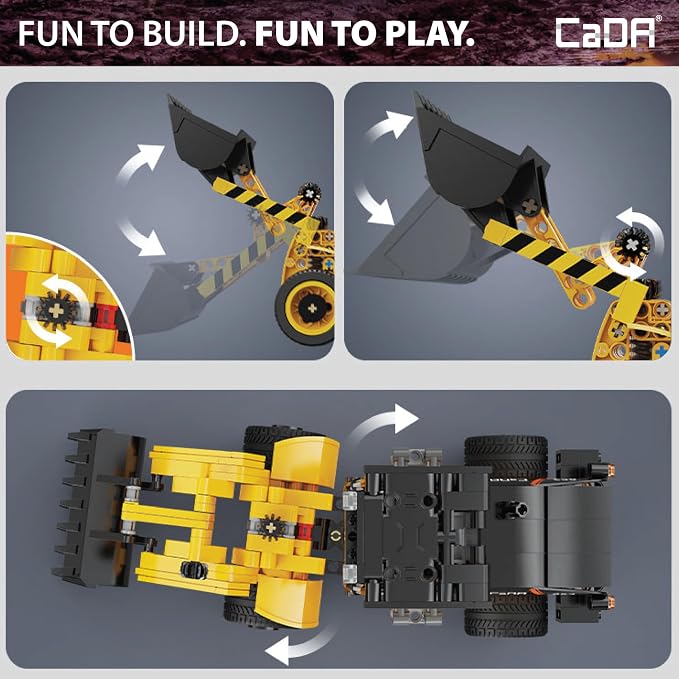 CADA Bricks Front Loader Tractor Building Kit – 403 Pieces Mini Engineering Loader Construction Set with Articulated Steering and Moving Bucket