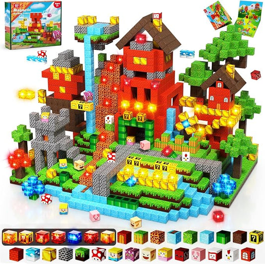 Magnetic Blocks with Light Blocks - 200PCS Magnetic Blocks for Kids Ages 4 5 6 7 8+, Magnetic Building Blocks, STEM Montessori Sensory Toys for Kids, Birthday Gifts for 8-12 Years Old Boys Girls