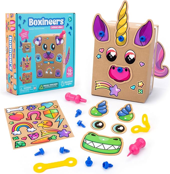 Educational Insights Boxineers Cardboard Animals - Creative Craft Supplies for Kids Projects, Cardboard Tools for Kids, DIY Fine Motor Activities, Kids Crafts and STEM Construction Kits