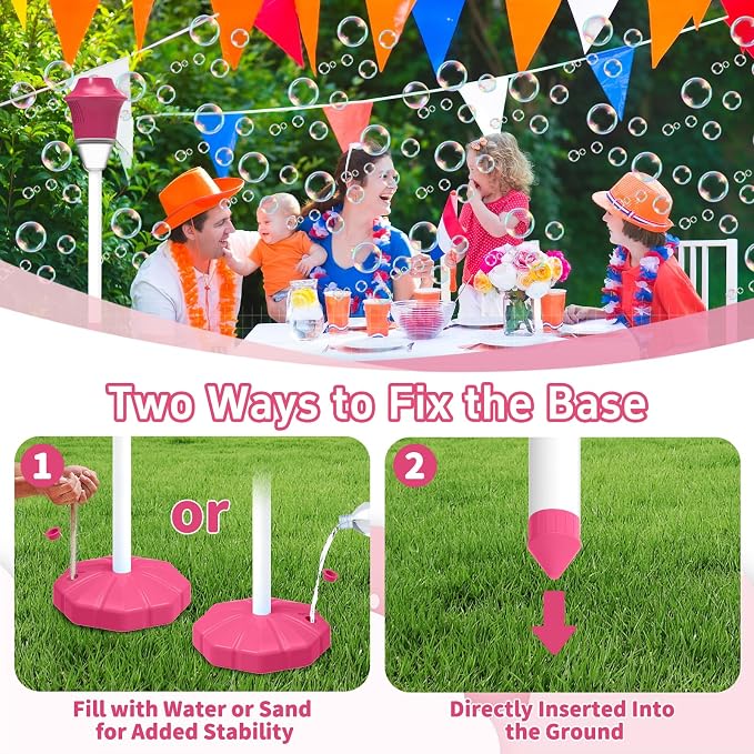 Infowush Bubble Machine for Kids, Automatic Standing Bubble Maker Machine Height Adjustable Up to 47 Inches Outdoor Battery Bubble Machine with Light/Music for Toddlers Birthday Party Gifts（Red）