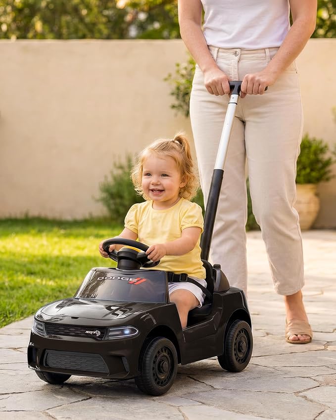 Licensed Dodge Ride on Push Car for Toddlers, Kids Push Car with Handle, Music and Horn for Toddlers 1-3 Years-Black