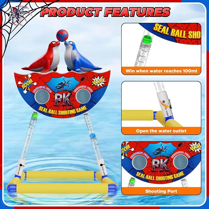 DX DA XIN Seal Ball Water Shooting Game for Kids, Water Floating Shooting Target with 2 Blaster Squirt Guns,Beach Party Outdoor Pool Summer Water Toys Gifts for 3 4 5 6 7 8 9 Years Old Boy Girls