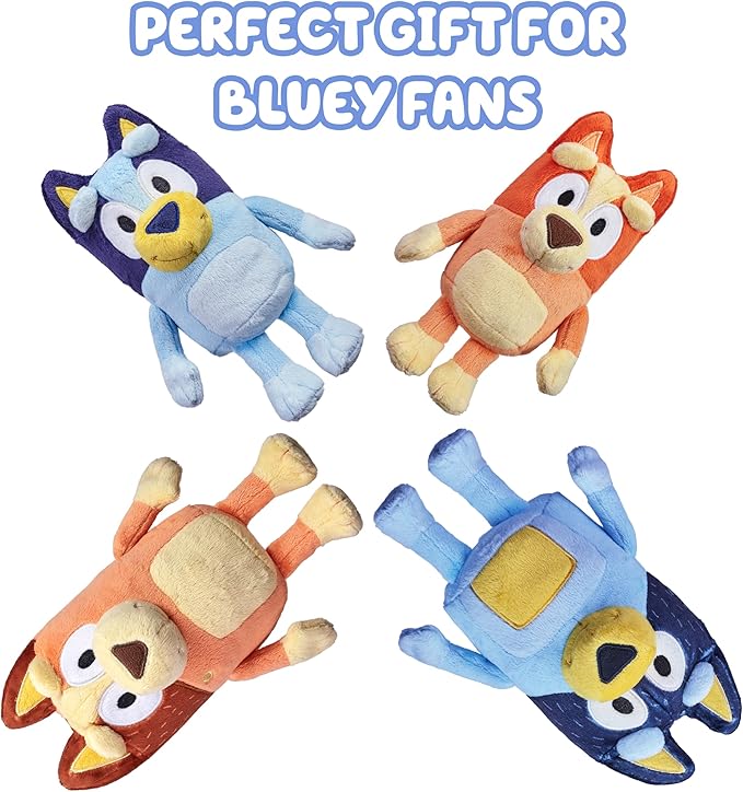 Bluey Heeler Family Stuffed Animals Set of 4, 7-8”, Soft Bingo, Bandit, and Chilli Plush Figure Toys, Cuddly Plush Toys for Kids Ages 3+