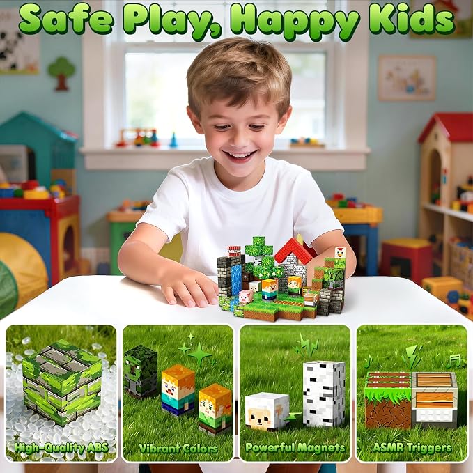 150PCS Magnetic Blocks, Magnetic Building Blocks, Stacking Magnets for Kids, Sensory Toy for STEM Constructions Magnet Blocks for Boys Girls Age 3+, Christmas Birthday Gifts 2.0