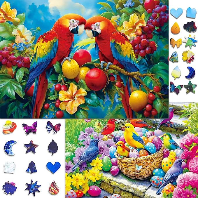 Unique Shaped Jigsaw Puzzles for Adults 1000 Pieces, 2 Pack Adult Puzzles,Egg Birds and Fruit Birds Theme,Difficult Puzzles for Adults,Cooperative Family Games for Family Game Night