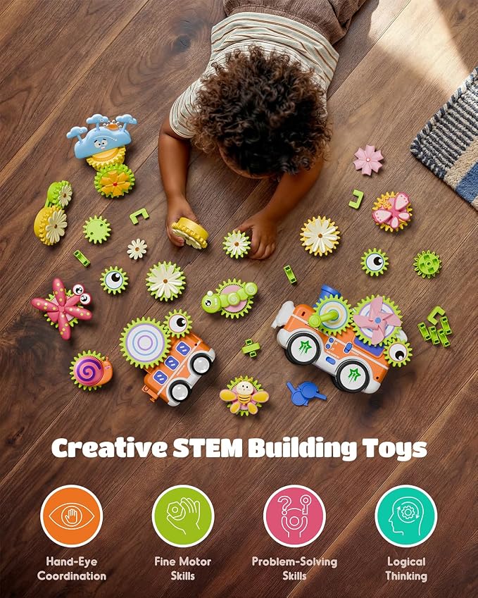 LIGHTDESIRE Toddler Toys Montessori Musical Train Set Gear Building Toys | Creative STEM Toys for 3 4 5 6 Years,Lights Electric Rotating Gear Learning Toys,Birthday Gifts for Toddler Boy Girl,Upgraded
