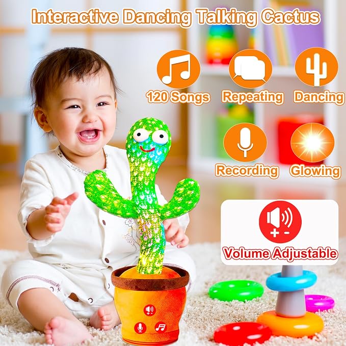 Baby Toys Interactive, Dancing Talking Cactus Toy Volume Adjustable, Singing Mimicking Repeating Recording, Funny Cactus Sings 50+ English Songs, Toys for Baby Toddler, 1 Year Old Gifts for Boys Girls