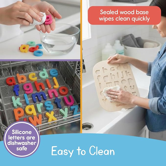 7 Days of Play Lowercase Alphabet Puzzle for Kids, Sensory Bin Insert for Sensory Tables, Silicone Letters, Wooden Fine Motor Learning Toy