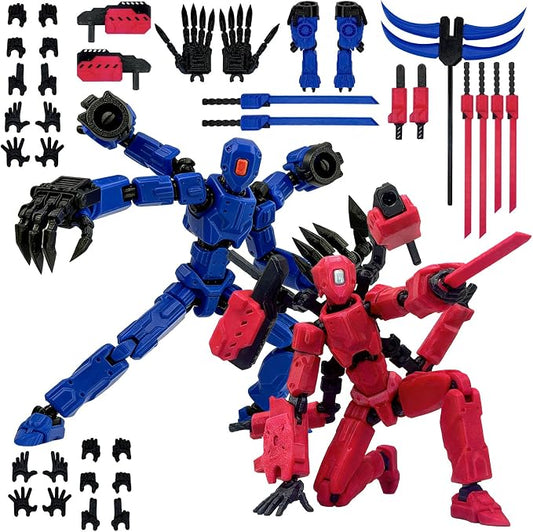 T13 Assembly Completed Action Figure Set, Multi-Jointed Movable 3D Printed Robot Toy, Cool Desktop Decoration Collectible Gift for Game Lovers (Blue and Pink)