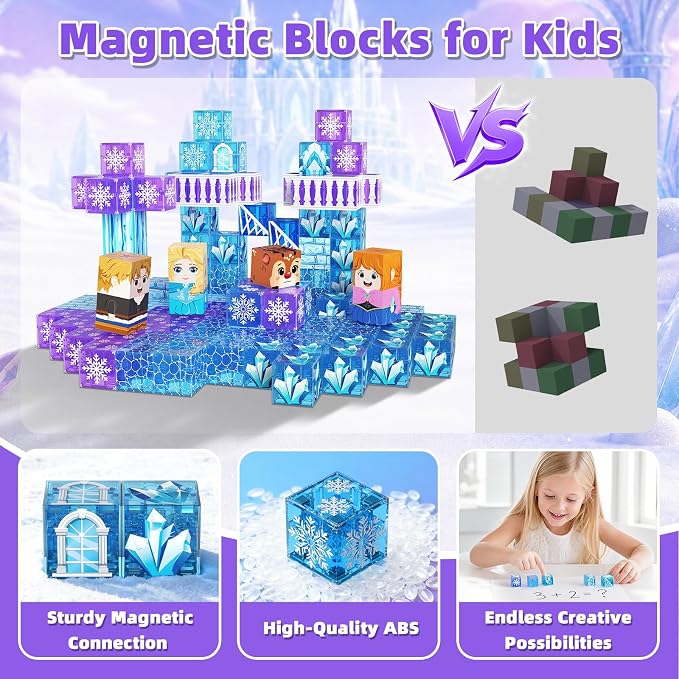 Magnetic Blocks, 48PCS Magnetic Building Cube Set for Kids Ages 3+, Constructions STEM Stacking Tiles Toy Building Birthday Gifts for Girls