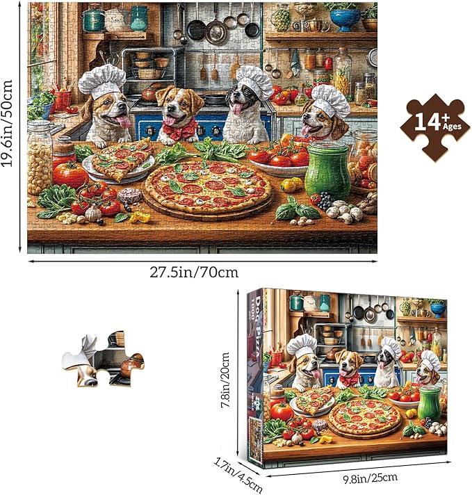 Funny Dog Pizza Jigsaw Puzzle, 1000 Piece Puzzle for Adults, Food Kitchen Puzzles, Animal Pet Lover Challenging Puzzles, Interlock Perfectly No Dust, Gifts for Mother's Father's Day