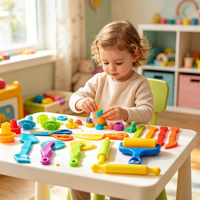 Dough Tools Set for Kids – 17 Pieces Modeling Clay Tools with Rollers & Cutters – Toddler Craft Playdough Accessories for Preschool Learning Activities