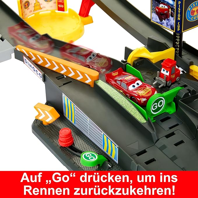 Mattel Disney Pixar Cars Track Set, Piston Cup Action Speedway Playset with 1:55 Scale Lightning McQueen Die-Cast Toy Car