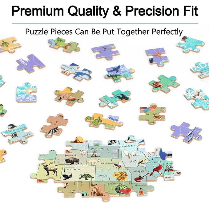LELEMON Puzzles for Kids Ages 4-6,USA Map 100 Piece Puzzles for Kids Ages 4-8 in a Metal Box, Educational Jigsaw Puzzles 100 Piece Puzzle Games Puzzle Toys for Girls and Boys