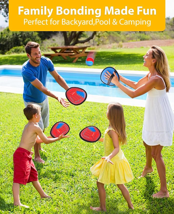 JoyCat Toss and Catch Ball Game for Kids, 2 Paddle Sticky Ball Set, Toddler Baseball Catch Toy, Outdoor Game for Beach, Yard & Camping, Sports Birthday Gifts for Boys Girls Ages 3-12