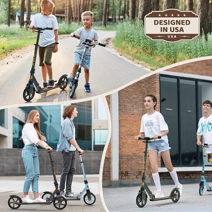 WAYPLUS KS1 Kick Scooter for Ages 6+,Kid, Teens & Adults. Max Load 240 LBS. Foldable, Lightweight, 8IN Big Wheels for Kids, Teen and Adults, 4 Adjustable Levels. Bearing ABEC9 FED Fitness