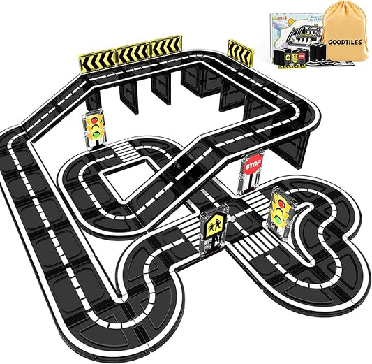 Goodtiles Magnetic Tiles Road Expansion Set, STEM Magnetic Building Blocks for Kids Ages 3-5 4-8 5-7, Preschool Learning Sensory Kids Toys for Toddler Birthday