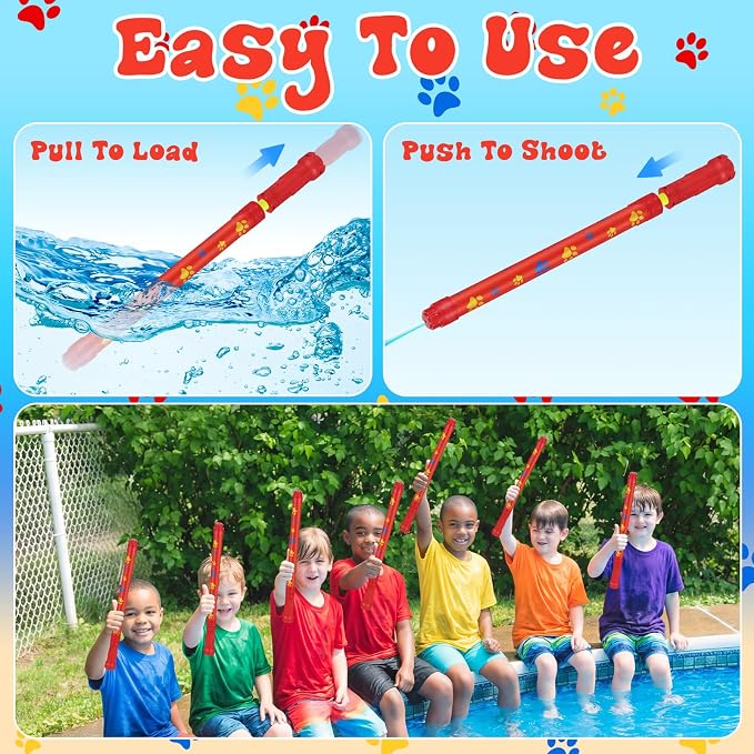 Halloscume 12 Pack Dog Puppy Paw Water Gun Birthday Party Favors Summer Activity 15.75 in Water Gun Blasters Toys for Kids Outdoor Swimming Pool Backyard Beach Games